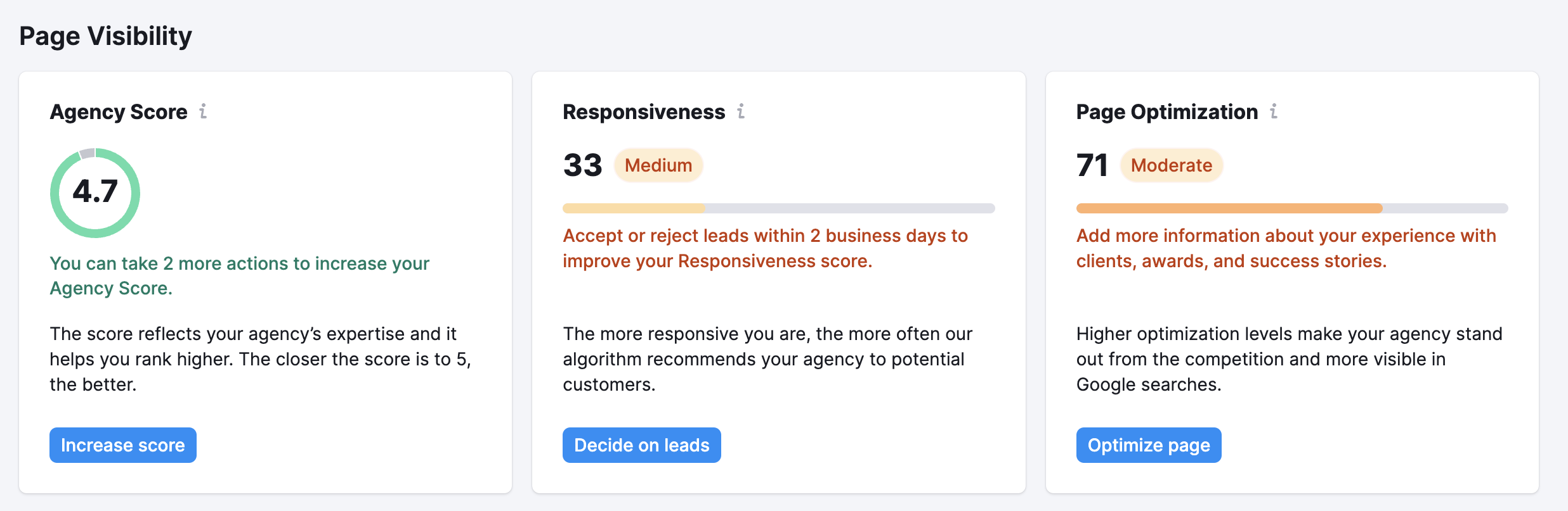 An example of the Page visibility widget in the Dashboard.